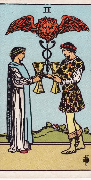 Two of Cups meaning upright and reversed tarot card reading