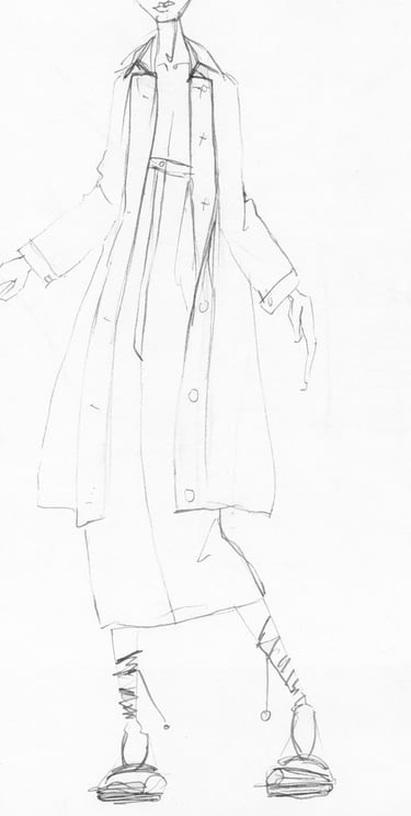 a drawing of a man in a coat and shoes