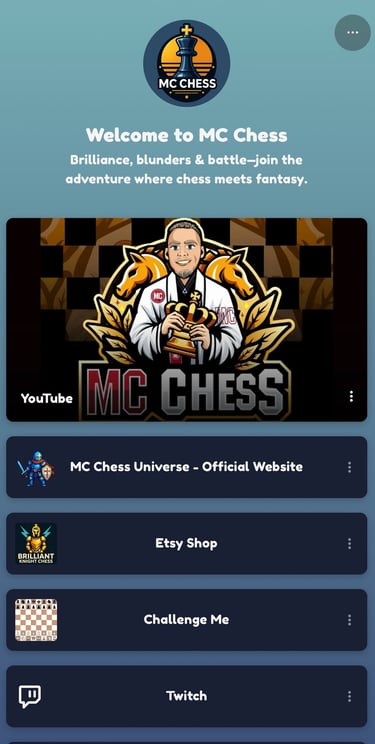 a mobile phone screen showing a menu of mc chess