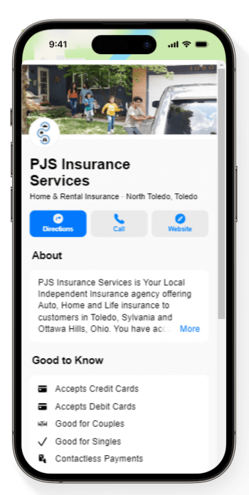 Search for PJS Insurance Services in Toledo Sylvania & Ottawa Hills Ohio on Apple maps.