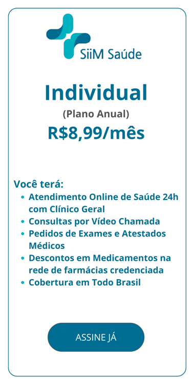 Assinatura SiiM Saúde Telemedicina Individual R$8,99 por mês plano anual