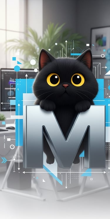 3D-rendered illustration of the Mantegh Studio mascot emerging from a metallic letter “M”