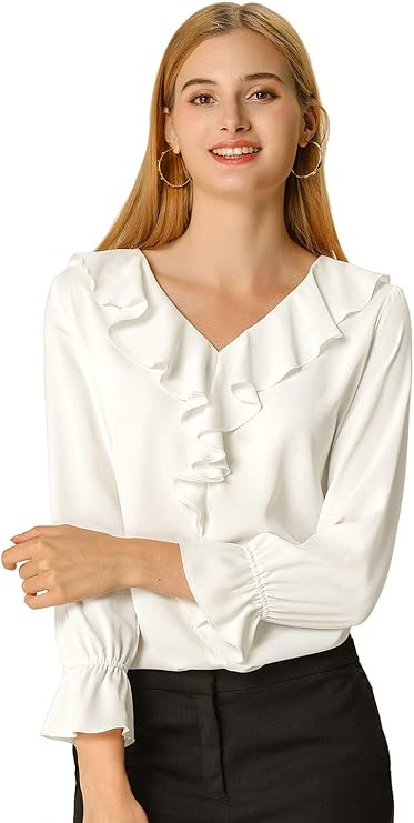 Women's Ruffle V Neck Chiffon Blouse