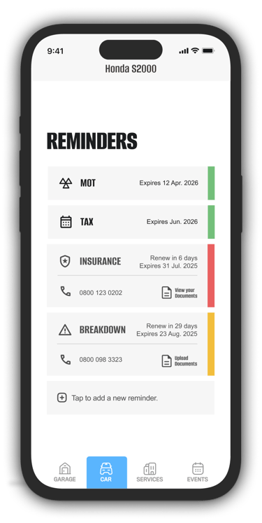 DRV247 Mobile app - Reminders