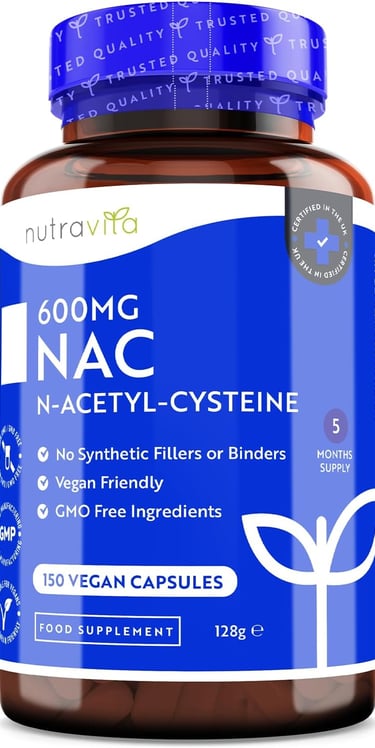 NAC N-Acetil-Cisteina 600mg - NAC Supplemento Vegan - Alta Qualità -png