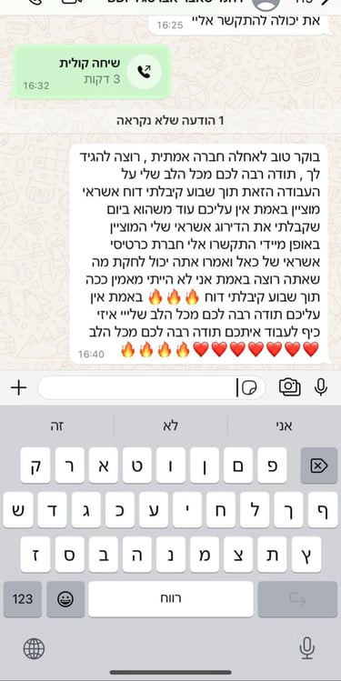 שיחת ווטסאפ המדגישה את שביעות רצון הלקוחות 2