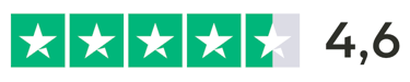 Note des clients de 4,6 étoiles sur 5 sur Trustpilot, avec des icônes d'étoiles vertes pour les avis