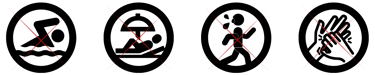 Four glowing red laser crosses aligned horizontally on a solid black background.