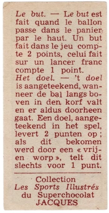 1930s Jacques Chocolat Les Sports Illustres Type 1 Basketball #24 Het Doel