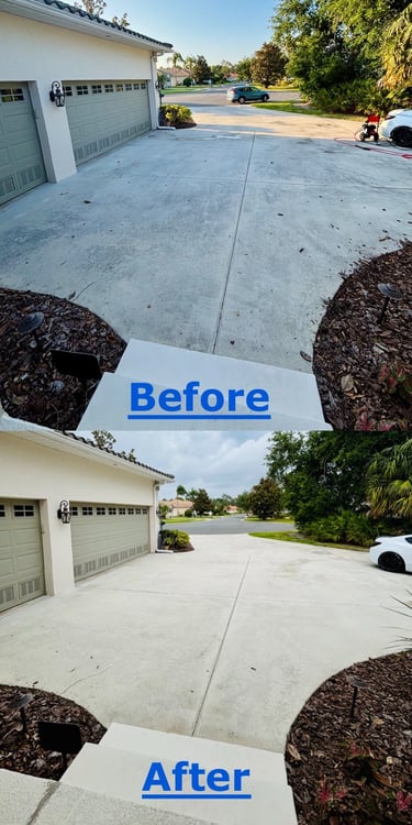 Before and after driveway pressure washing cleaning 