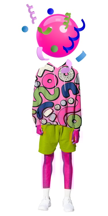 Abstraktes Bild von Mensch in Pink mit Ballon als Kopf