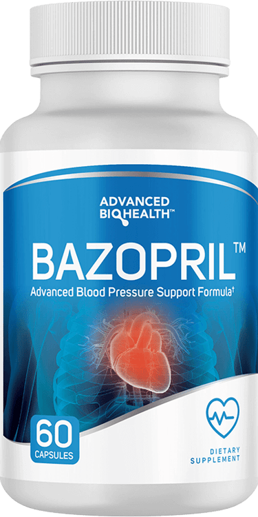 Bazopril Advanced Blood Pressure Support Formula 60 capsules dietary supplement bottle.