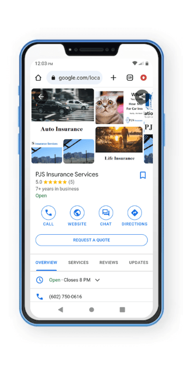 Search for PJS Insurance Services in Mesa, Gilbert & Queen Creek, AZ on Google.
