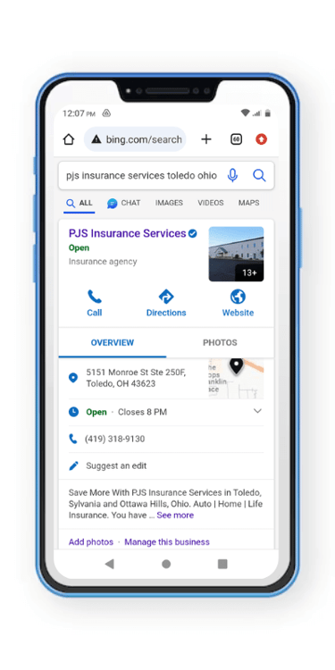 Search for PJS Insurance Services in Toledo | Sylvania | Ottawa Hills Ohio on Bing maps.