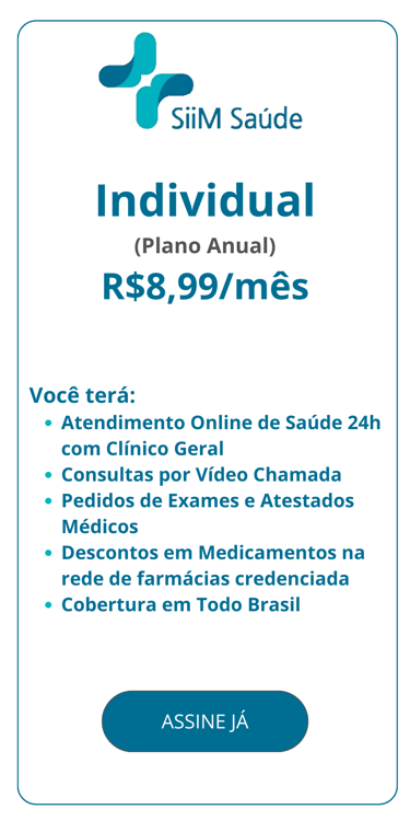 Assinatura SiiM Saúde Telemedicina Individual R$8,99 por mês plano anual