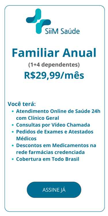 Assinatura SiiM Saúde Telemedicina familiar por R$29,99 por mês no plano anual