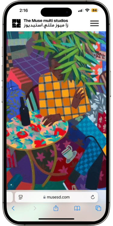 a phone screen showing a website design