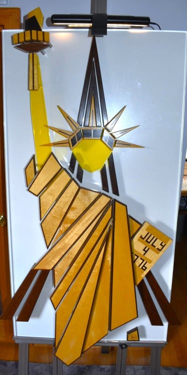 LADY LIBERTY night-light pic-art on clear plexi-white back-richWOODart.com-28"x49"-31 lbs.