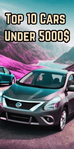 a car driving down a road with the words top 10 cars under $ 50,