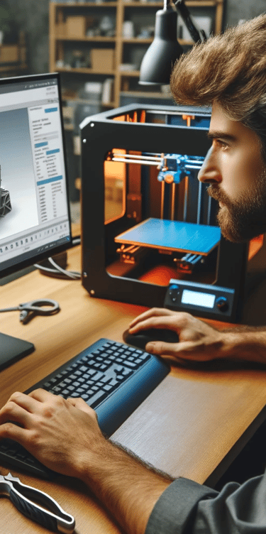 Collaborateur réalisant un plan 3D sur ordinateur CAO au bureau