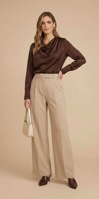 pantalon palazzo de pierna ancha tiro alto caqui claro para mujer