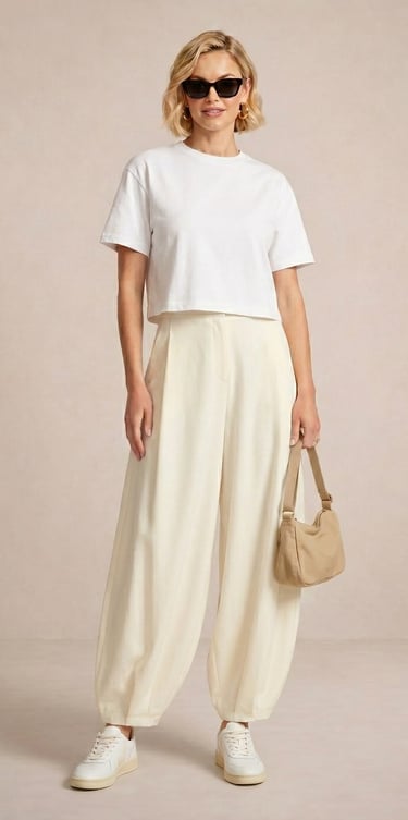 pantalon globo de saten blanco marfil para dama 