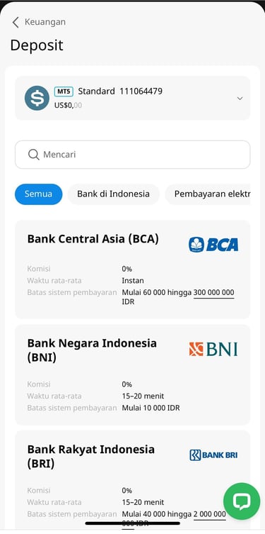 Pilih metode pembayaran Deposit