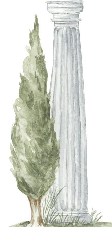 watercolor cypress and column