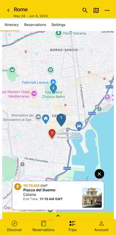 map view with select map marker showing details about place