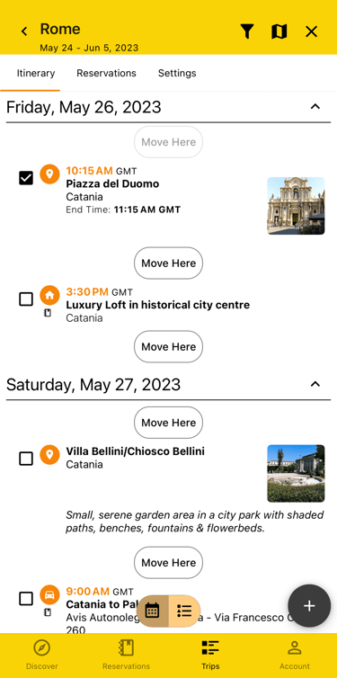 itinerary view in rearrange mode