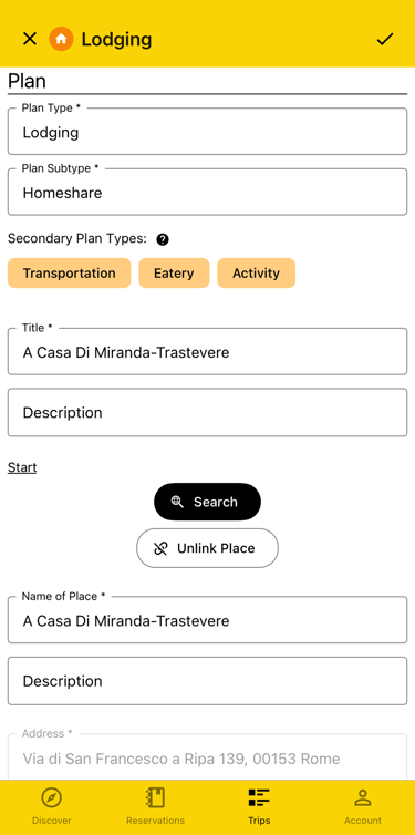 edit screen for a plan