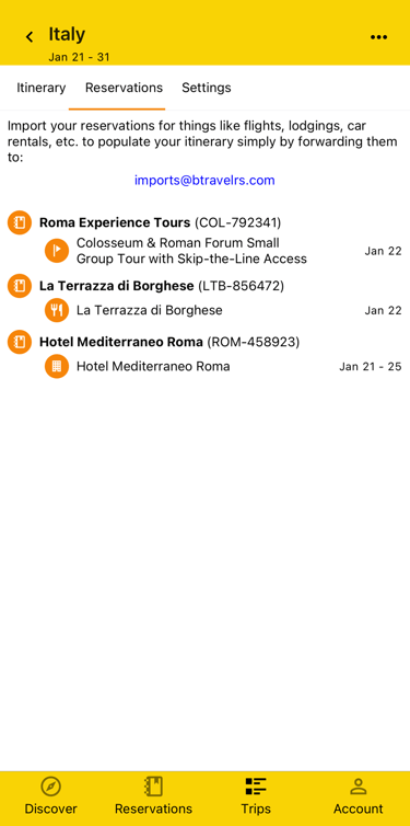 various reservations attached to trip