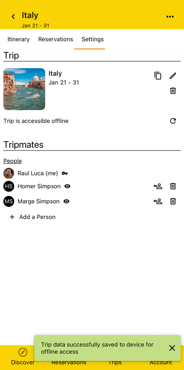 trip being downloaded for offline access