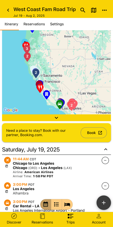 map of road trip stops