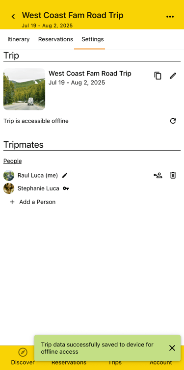trip being downloaded for access offline