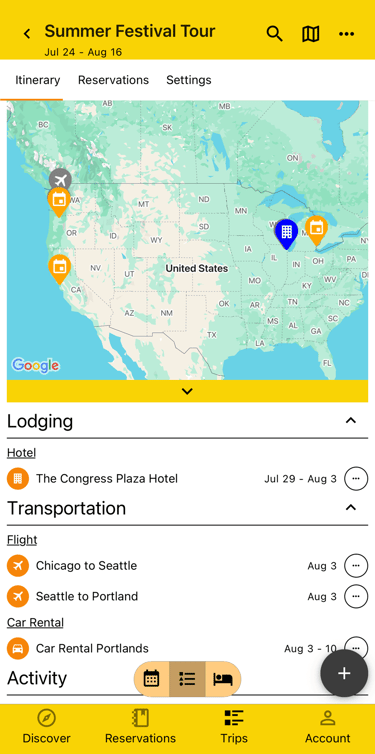 map of plans for the trip