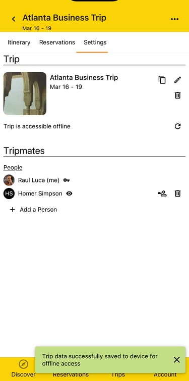trip being downloaded for offline access
