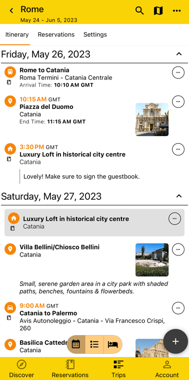 itinerary view by day