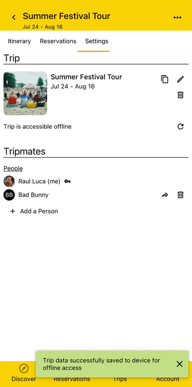 trip being downloaded for offline access