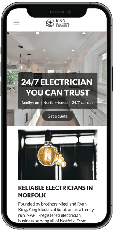 King Electrical Solutions website on mobile