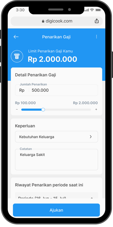 Tampilan aplikasi Flexpay dengan detail penarikan gaji