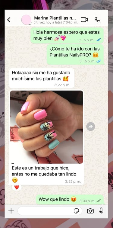 Testimonio de plantilla de practica NailsPRO para manicuristas principientes.