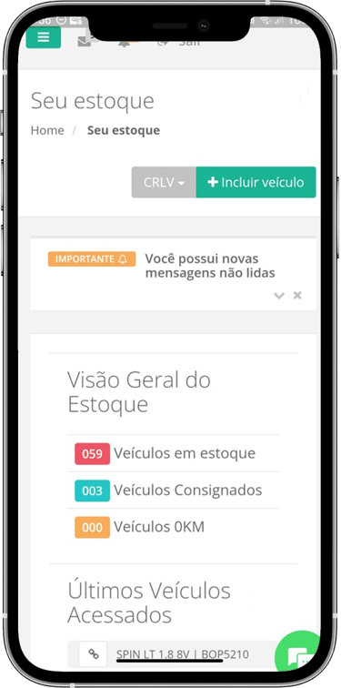 Sistema para revenda de veículos ItCar acessível no celular com controle estoque,