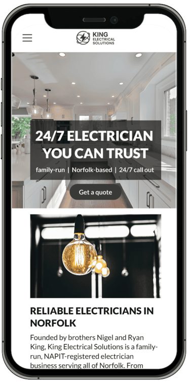 King Electrical Solutions website on mobile