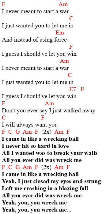 Miley Cyrus - Wrecking Ball chords and lyrics 3