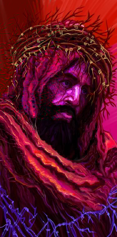 portrait painting of jesus christ with thorn crown on his head