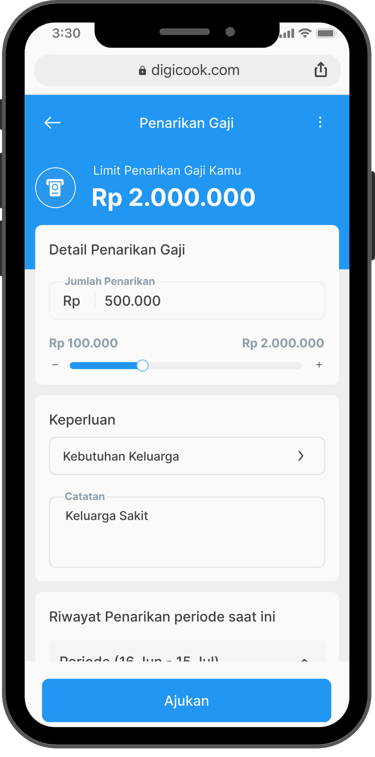 Tampilan aplikasi Flexpay dengan detail penarikan gaji