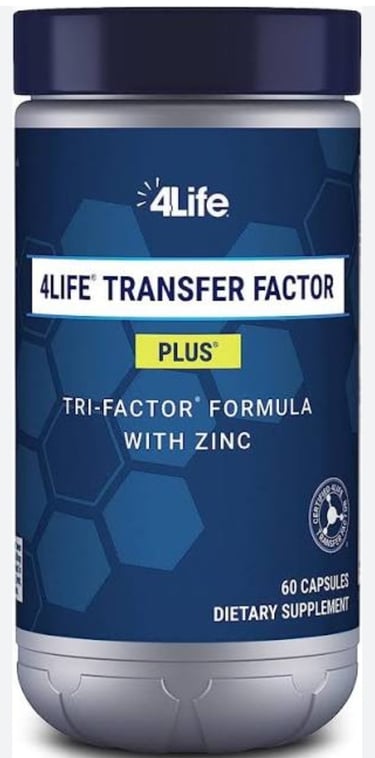 4Life Transfer Factor Plus Tri-Factor Formula dietary supplement bottle with zinc.