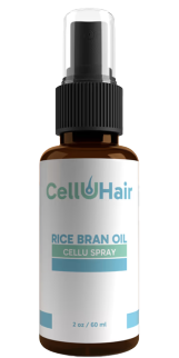 CelluHair Rice Bran Oil Cellu Spray in a brown glass bottle with a fine mist pump for hair growth.