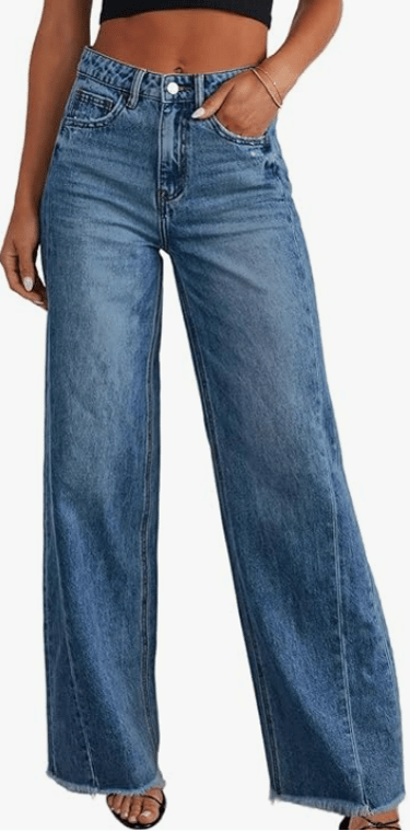 blue denim jeans high waisted on women wearing heels